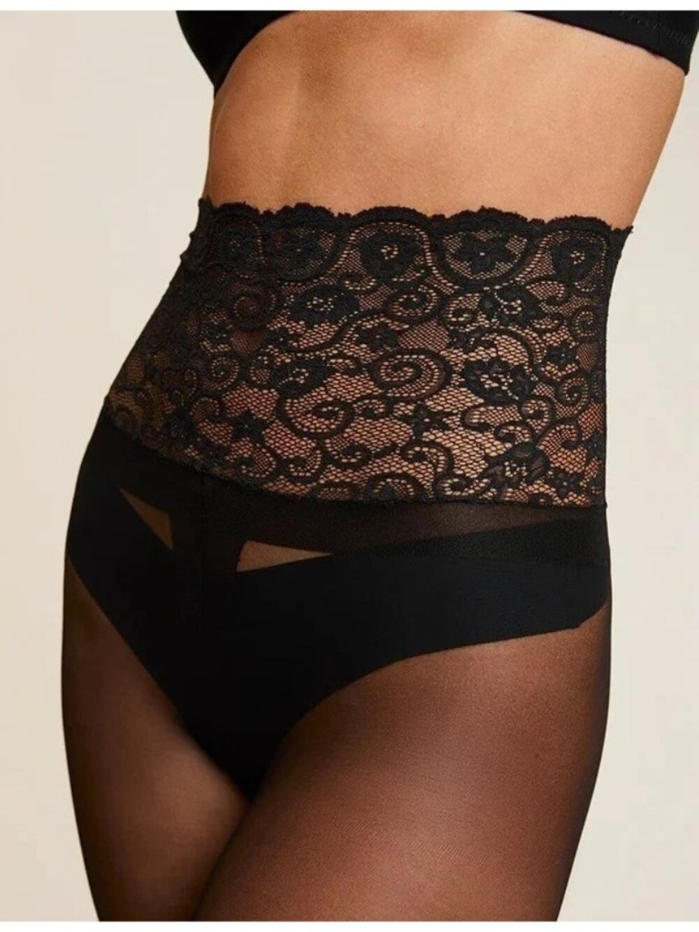 Commando The Sexy Sheer Tights H10T14 Black S Small Hi Lace Waist MSRP $44 NEW